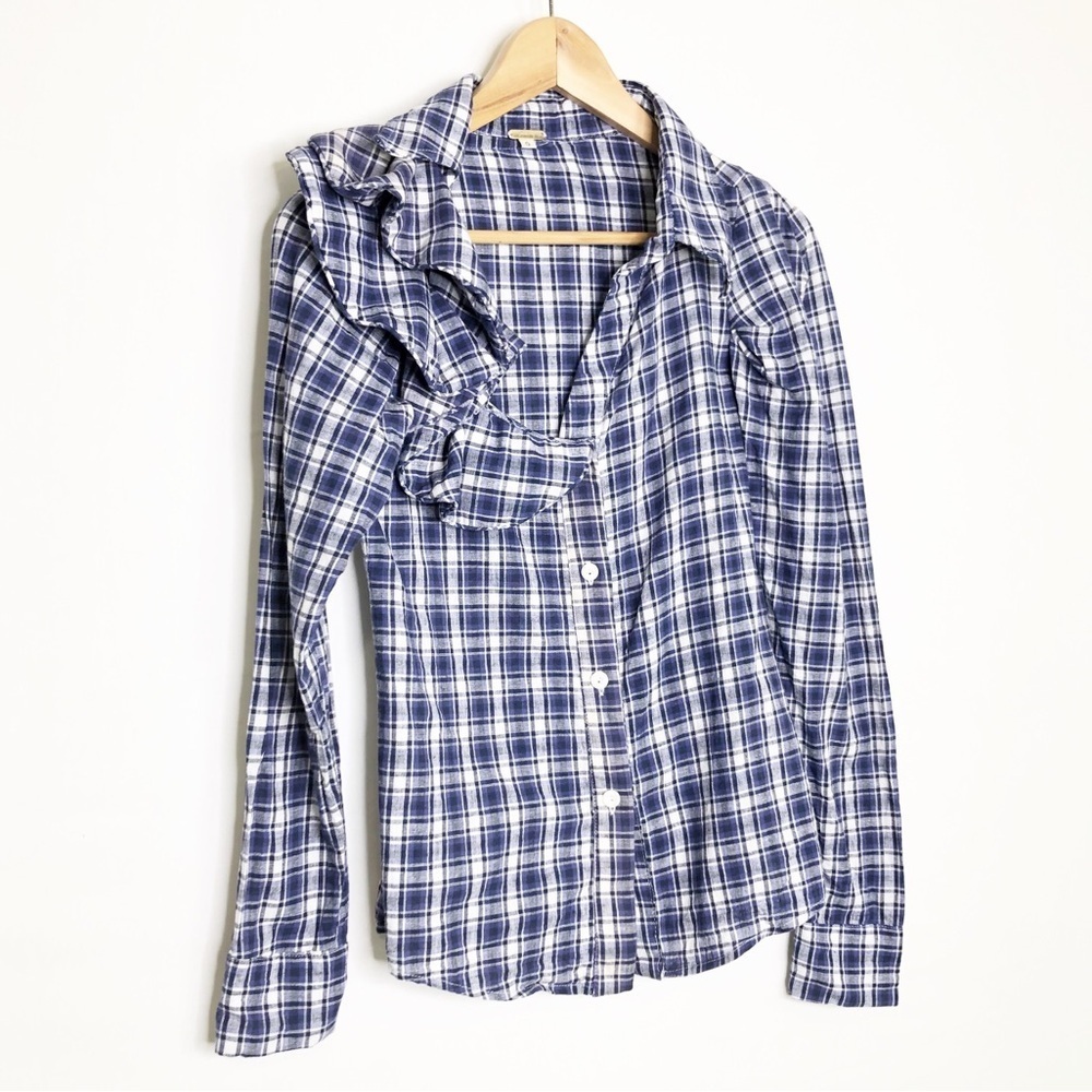 Johanna Ortiz Navy and White Plaid Button-Down Shirt - Picture 12 of 12
